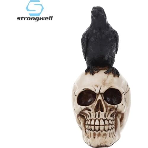 Strongwell European Resin Crow Skull Figurines Resin Skull Desktop Retro Decoration White Crafts Personalized Halloween Skulls