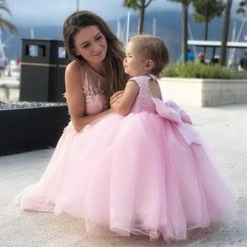 New Coming Pink Tulle Flower Girl Dress For Birthday Party Cute Infant Toddler Girls Pageant Gowns with Big Bow Custom Made