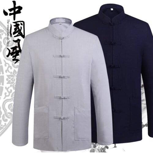 Top Quality Mens Chinese Traditional Long Sleeve Tang Suit Linen Kung Fu Shirt / Pants