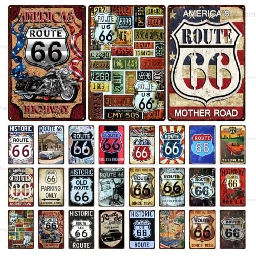 America Famous Route 66 Sign Retro Poster Vintage Metal Tin Sign Souvenir Plaque Home Decorative Wall Art Picture Iron Plate