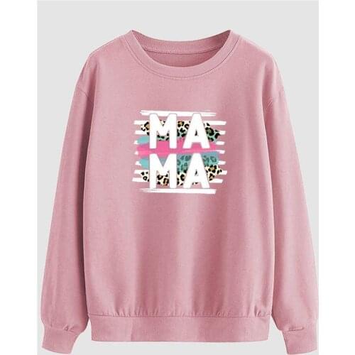 Womens autumn pullover Round Neck Sweatshirts Casual Long Sleeve MAMA Printed Pattern Pullover Tops