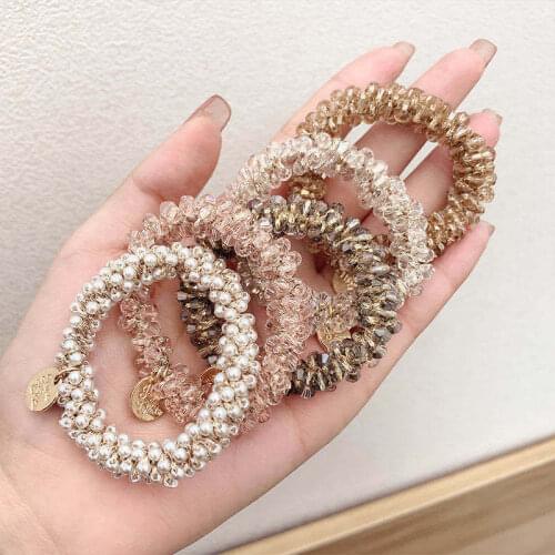 Crystal Women Hair Ties Pearl Elastic Hairband Girls Scrunchies Rubber Band Rope Female Hair Accessories Headwear Ornament
