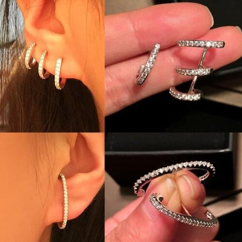 S925 Sterling Silver Needle Fashion Micro Pave Top CZ Crystals Line Clip Style Silver Earrings For Women