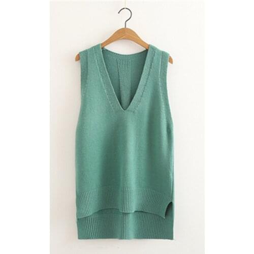 2020 Korean New Knit Waistcoat V-neck Knitted Womens Vest Wild Loose Sweater Waistcoat Sweater Winter Sleeveless Jacket Vest