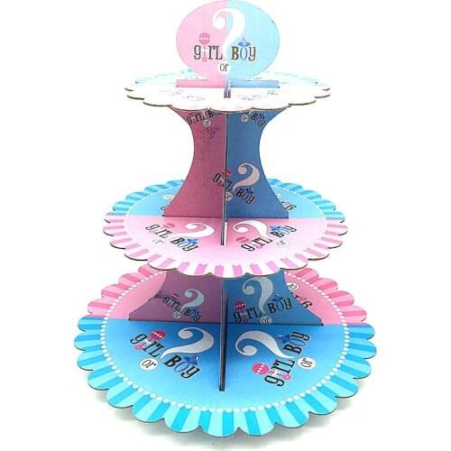 1Set 3 Tier Cupcake Holder Kids Boys Girls Favors Paperboard Gender Decryption Party Design Cake Stand Birthday Party Supplies