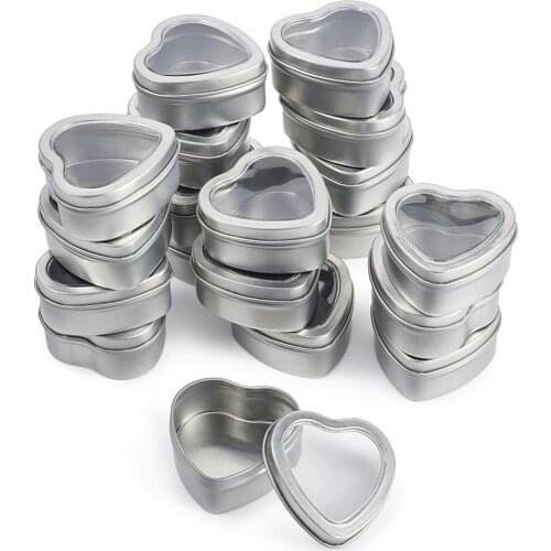 18Pcs Heart Shape Beads Jewelry Gifts Boxes Decoration Storage Containers Tinplate Candy Box with Lid and Clear Window