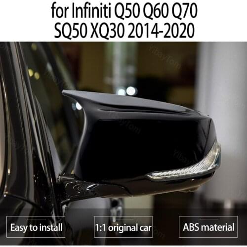 2pcs Rearview Car Styling Shell for Infiniti Q50 Q60 Q70 SQ50 XQ30 2014-2020 Side Mirror Cover Caps Glossy Black Accessories