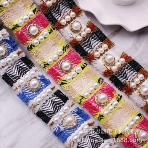 2 yards Colorful Double Edge Tassle Beading Ribbon for DIY Ethnic Clothing Luggage Curtain Trims Craft Accessories