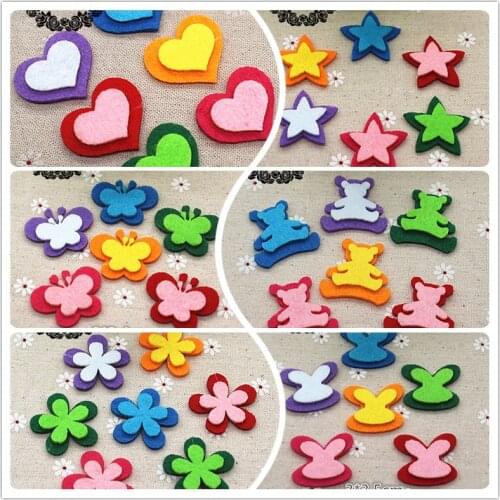 30pcs Mix Colors Non-woven Fabric Flower/Butterfly/Star/Heart Applique Patches Felt Accessories DIY Craft Scrapbooking,3.5cm