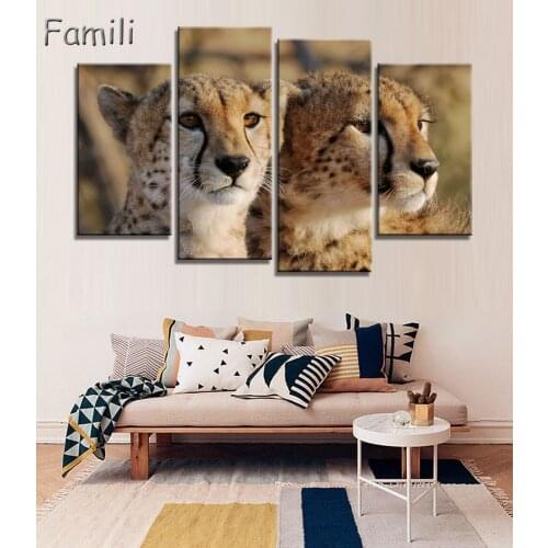 4 Pieces/set Cheetah in the tree Wall Art Decor Painting Canvas Art HD Print Painting Canvas Wall Picture For Home Decoration