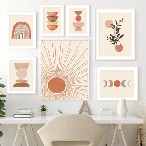 Abstract Sun Mountain Moon Plant Geometric Wall Art Canvas Painting Nordic Posters And Print Wall Pictures For Living Room Decor