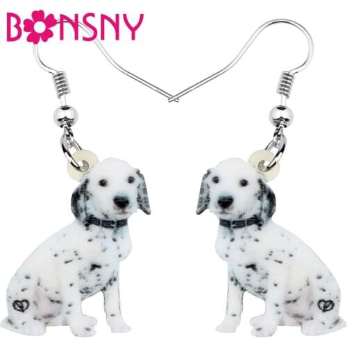 Bonsny Acrylic Sitting Spotted Dog Earrings Drop Dangle Anime Pets Jewelry For Women Girl Kid Festival Charms Gift Hot Sale 2019