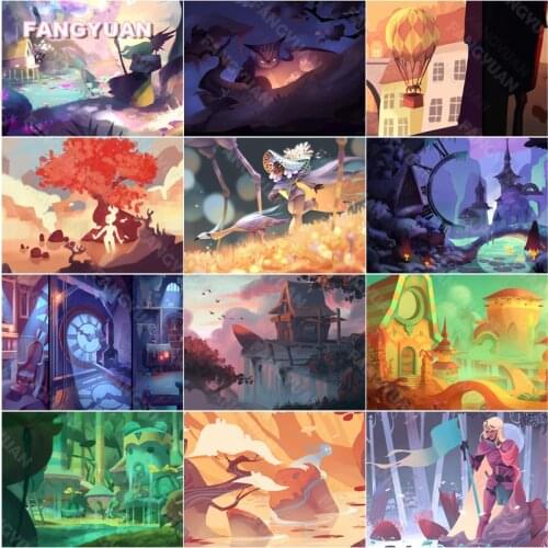 Diamond Painting Colorful Houses and Castles Full Square Diamond Mosaic Hot Air Balloon Scenery Full Diamond Embroidery Handmade