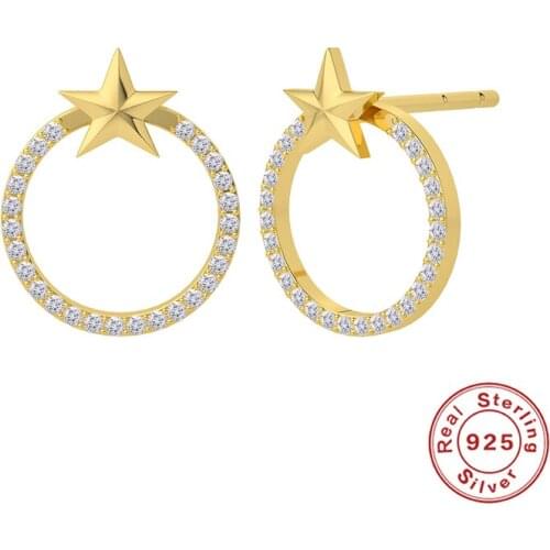 Canner 925 Sterling Silver Earrings For Women Round Circle Micro-inlaid Zircon Piercing Stud Earrings With Charm Oorbellen