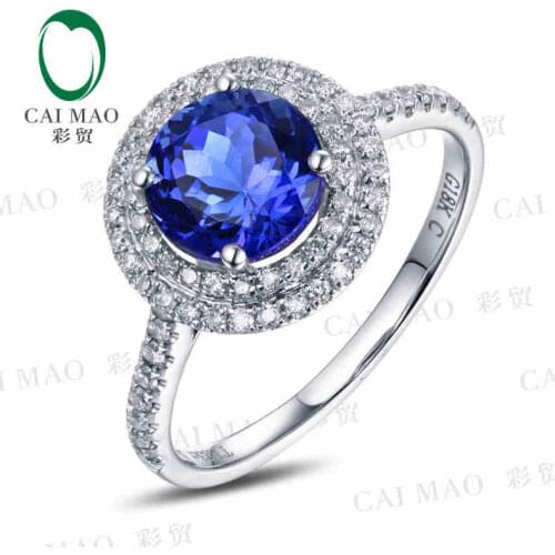 CaiMao 18KT/750 White Gold 1.83 ct Natural IF Blue Tanzanite AAA 0.33 ct Full Cut Diamond Engagement Gemstone Ring Jewelry