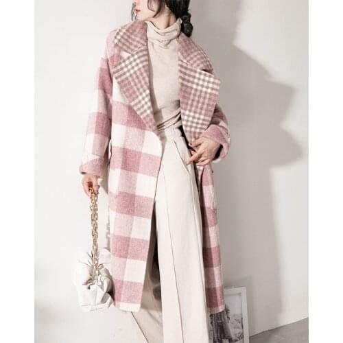 D02754 ended up ~ special literary goddess fan ~ vicuna wool grid manual long double coat