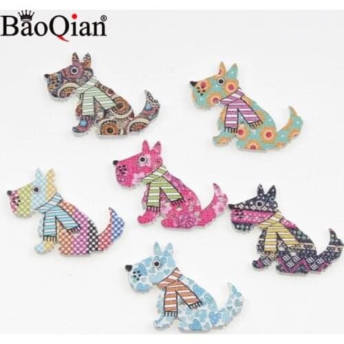 50Pcs Mixed 2 Holes Dog Wood Sewing Buttons For Kids Clothes Scrapbooking Decorative Crafts Botones Needlework DIY Accessories