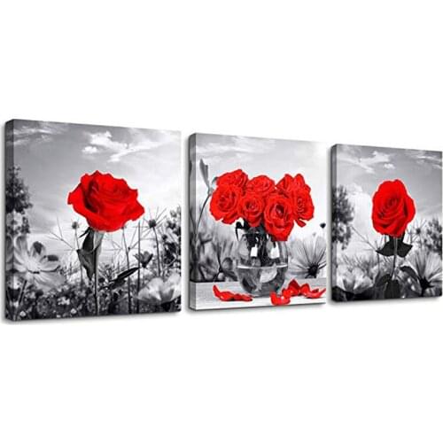 Diy full round Diamond Painting kits 3pieces Black and white landscape Blue red rose flower Bathroom Wedding DecorationsZP-419