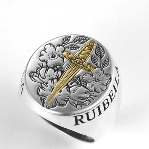 Designer original simple fashion retro flower sword wide open adjustable ring domineering trend mens jewelry