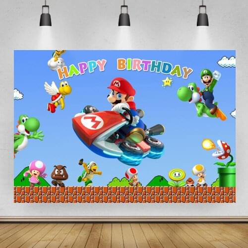 Super Marios Photography Background Kids Birthday Party Decoration Backdrop Blue Sky Fly Game Vinyl Photo Studios Props