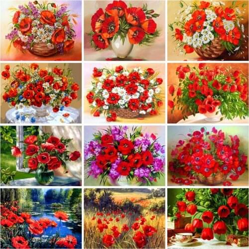 Diamond Mosaic Flowers Picture 5D Diamond Paintig Diamond Embroidery Full Square Poppy Cross Stitch Kits Home Decor Gift