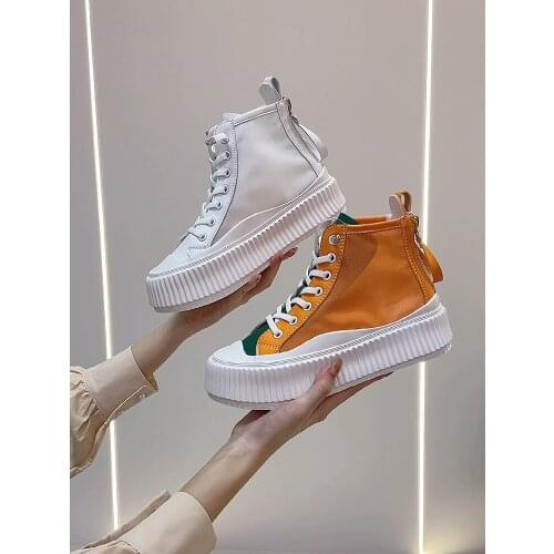 Canvas shoes womens high-top thick-soled womens shoes 2021 summer new platform biscuit shoes increased board shoes white shoes