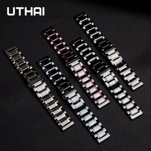 Ceramic strap For huawei watch gt 20mm 22mm watch strap Five beads stainless steel cermet strap watchbands UTHAI S10