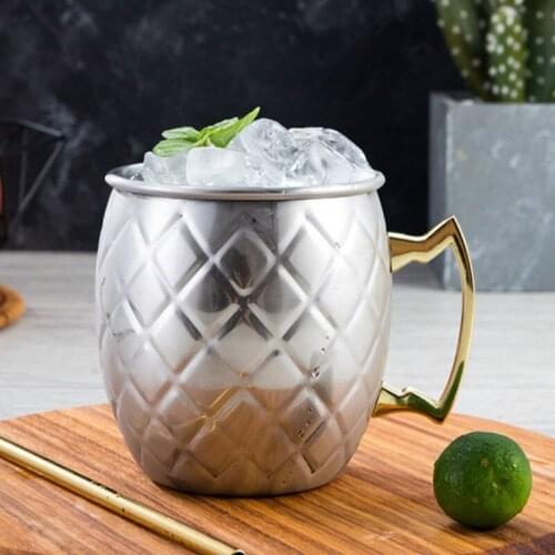 Plaid Moscow Mule Cup 500Ml Bar Cocktail Cup 304 Stainless Steel Mug Cup Durable Cool Drinking Set Wine Glass Beer Steins