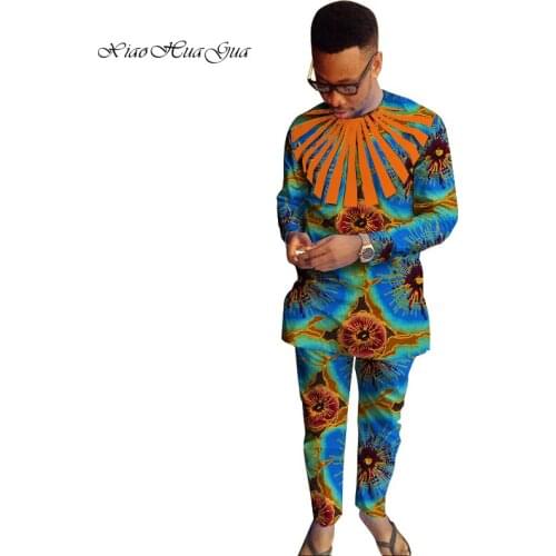 Two Pieces Set Ankara Mens Clothes Dashiki Shirts + Pants Set for Men Slim Fit Shirts Plus Size African Clothing 6XL WYN249