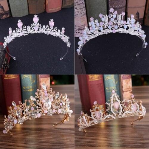 Valentines Day pink Crystal Tiara Hairband Women Girl Bridal Princess Crown Party Accessiories Princess Prom Crown Headband