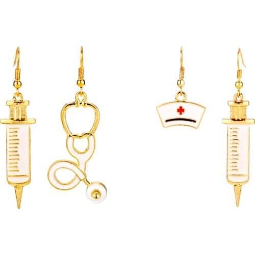 Creative Medicine Syringe Stethoscope Earrings Charms Nurse Pendant Women Doctor Physicians Graduation Drop Earrings Jewelry-15