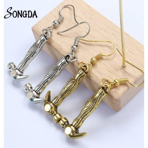 Creative Mini Tool Hammer Dangle Earrings for Women Ear Clip Earrings Charms Polished Hip Hop Steampunk Jewelry Accessories
