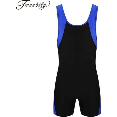 Mens One-piece Swimwear Fashion Color Block U Neck Sleeveless Leotard Jumpsuit Shorty Unitard Gym Sports Fitness Male Bodysuit