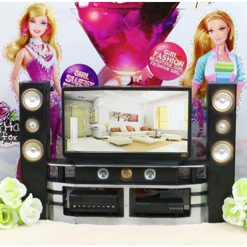 Fashion TV And Speaker Set For Barbie, Doll Home Furniture, Dolls Accessories