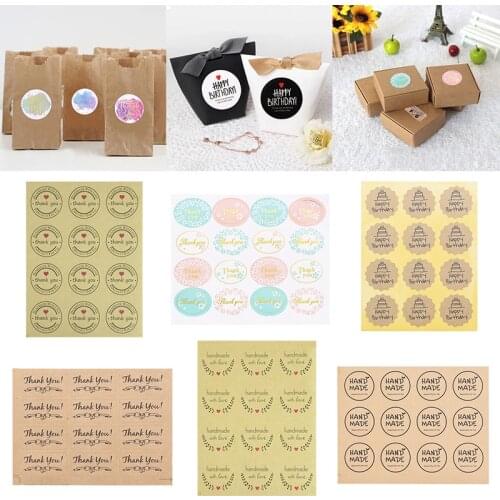 10 sheets Thank You Happy Birthday Labels Kraft Paper Seal Sticker For Handmade Baking Products Sealing Stickers Label
