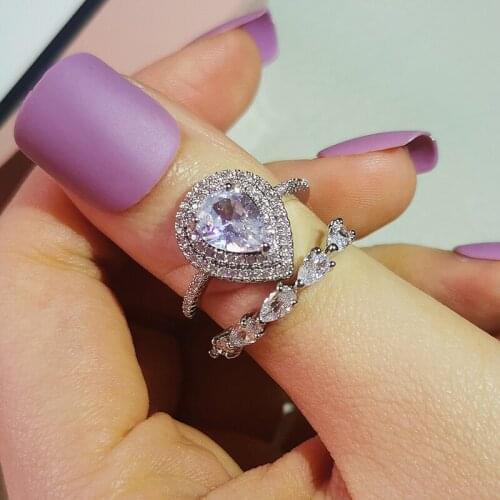 2021 New Luxury Pear 925 Sterling Silver Wedding Ring Set For Women Lady Anniversary Gift Jewelry Bulk Sell Moonso R6012