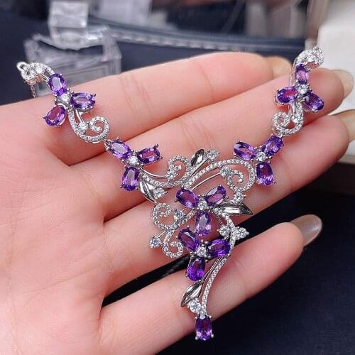 Deluxe Amethyst Necklace, 925 Pure Silver Customization, Seiko Production, Hot Selling Style, Wholesale Price