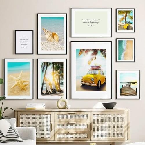 Beach Car Coconut Tree Starfish Surfboard Wall Art Canvas Painting Nordic Posters And Prints Wall Pictures For Living Room Decor