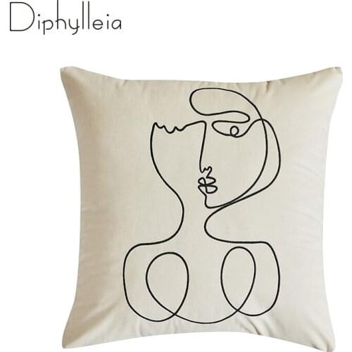 Diphylleia Euro Pillow Sham Modern Minimalist Style Abstract White Line Figure Embroidery Square Cushion Cover Case Living Room