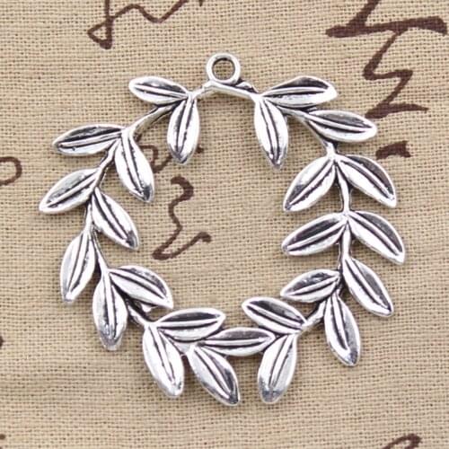 2pcs Charms Olive Wreath 52x53mm Antique Silver Color Plated Pendants Making DIY Handmade Tibetan Silver Color Finding Jewelry