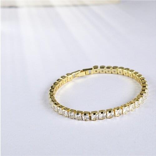Simple Single Row Square Zircon Bracelet Cool Shining Bracelet Men and Women Travel Party Jewelry Lovers Love Bracelet