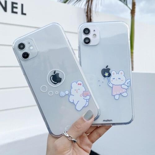Transparent Cute Rabbit Phone Case For iPhone 12 11 Pro Max 12 Mini 7 8 Plus X XS Max XR Camera Protection Soft TPU Back Cover