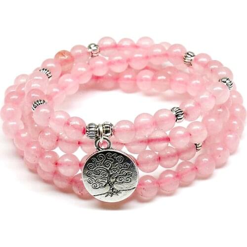 Pink Beads Buddhist Buddha Meditation 6mm 108 Beads Natural Stone Prayer Bead Bracelet Women Jewelry Women Stretch Yoga Jewelry