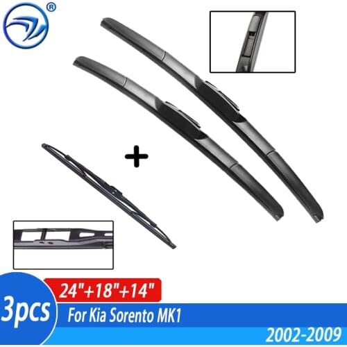 Wiper Front + Rear Wiper Blades Set Kit For Kia Sorento MK1 2002 03 04 05 06-2009 Windshield Windscreen Rear Window 24"+18"+14"