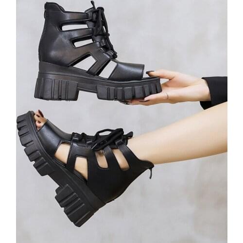 Sandals women new 2021 summer high heel Waterproof platform fashion black sandals lace up luxury designer shoes for ladies