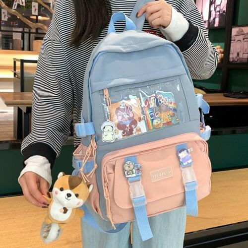 Student Female Linen Backpack Cute Women Fashion School Bag Harajuku Girl Kawaii Backpack Canvas Plaid Lady Bags Book Luxury 50