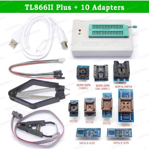 Minipro TL866II Plus Universal Programmer + 10 Adapters With Test Clip TL866 PIC Bios Programmer