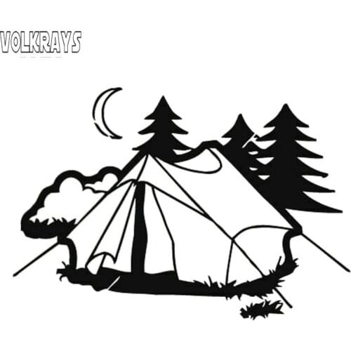 Volkrays Fashion Car Sticker Tent Camping Nature Rest Accessories Reflective Waterproof Vinyl Decal Black/White,11cm*16cm