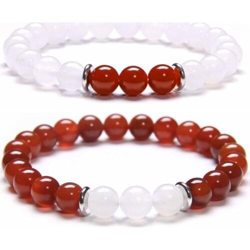 Natural red agates gem stone bracelets 8mm for women real natural white jaspers stone beaded bracelet elegant jewelry female