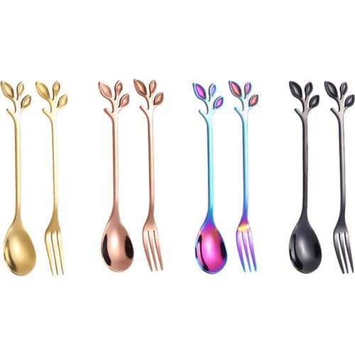 1PC Creative Stainless Steel Leaves Spoon Fork Spoon Coffee Tea Spoons Ice Cream Tools Tableware Kitchen Gadgets Home Decor